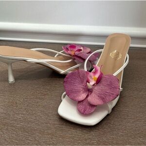 SHEIN White and Pink Floral Heels